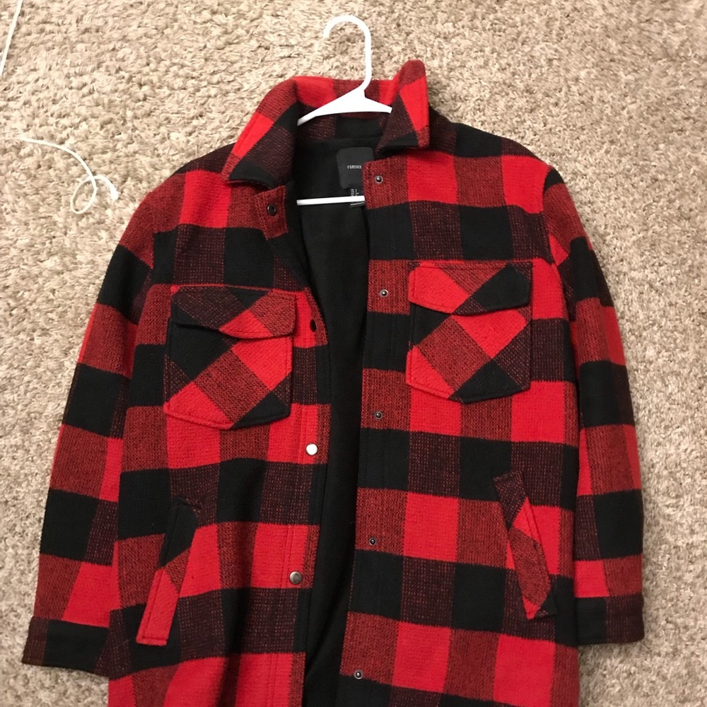Plaid coat jacket with fleece lining